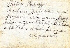 Odon Szechy; hand-written note